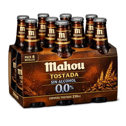CERVEZA MAHOU TOSTADA X8 330 CC SIN ALCOHOL